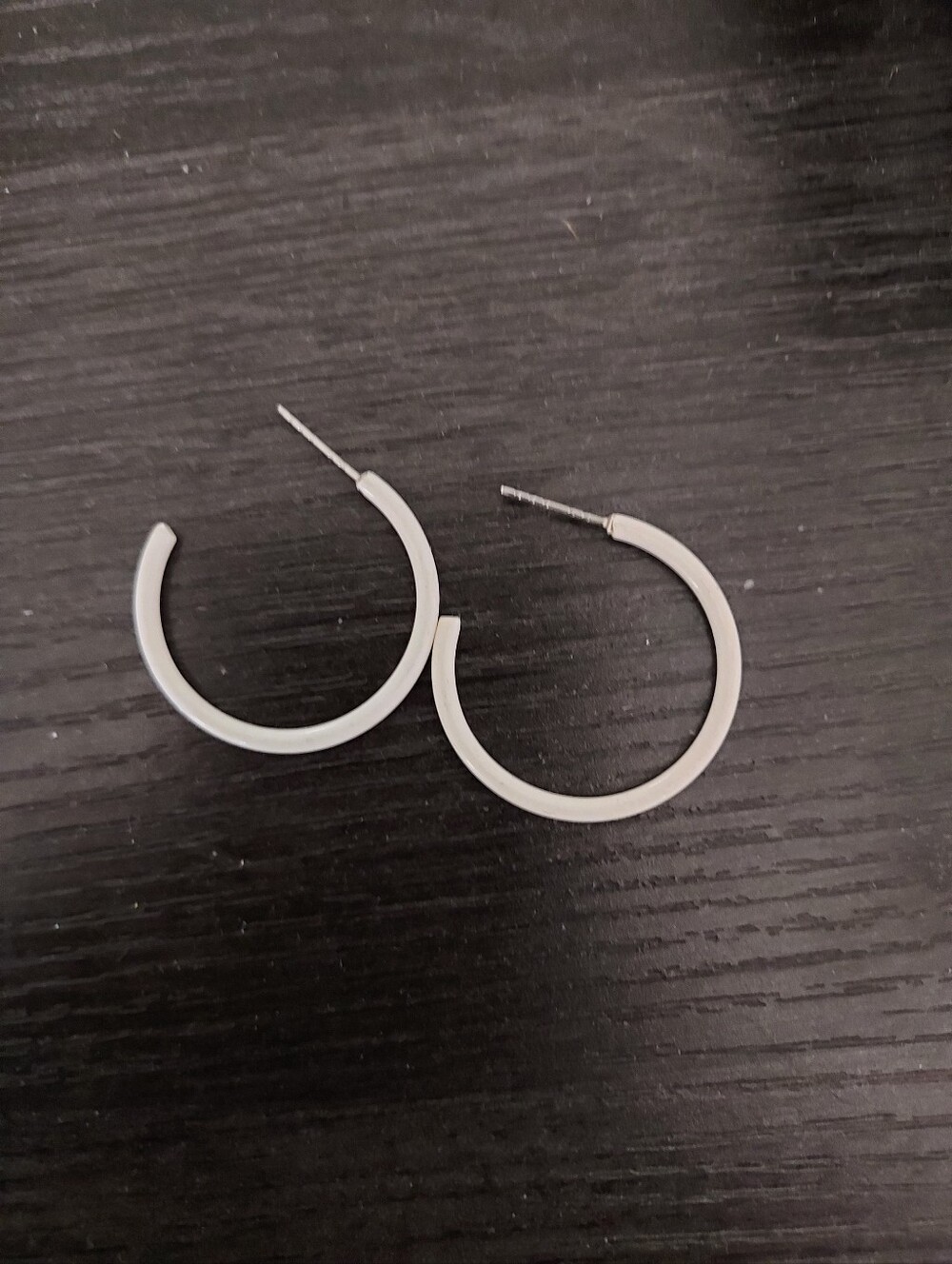 White Hoop Post Earrings - Minimal Women Jewelry